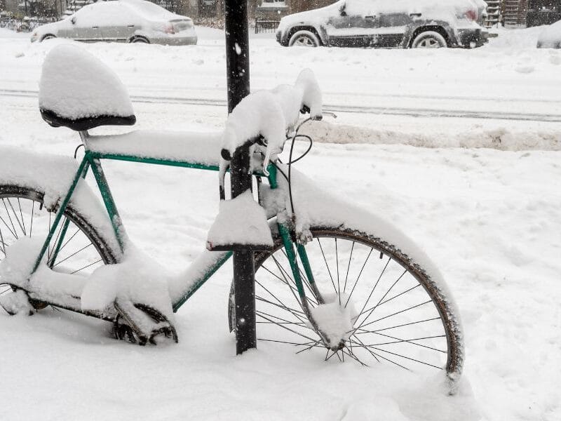 bike lane covered with ice and snow